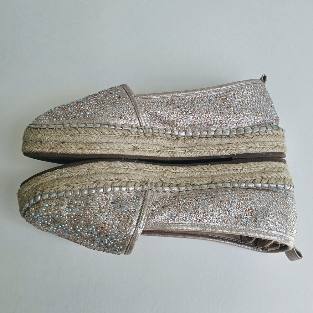 INC Espadrille Flats Rhinestone Caleyy Size 9 Metallic Tan Sparkle Slip On Shoes - Picture 12 of 12